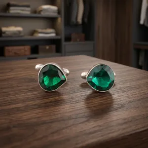 Designer Handcrafted <b>Green</b> <b>Emerald</b> Gemstone Cufflinks Set in 925 Sterling Silver Handmade Unisex Jewelry Formal Gift - Product Image 4