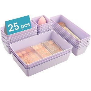 25 PCS Plastic Storage Bins & <b>Boxes</b> Versatile 4-Size Bathroom Vanity Drawer Organizer Trays <b>Makeup</b> Bed Storage Bins Set of 25 - Product Image 1