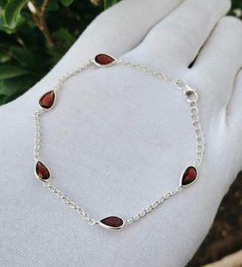 <b>Garnet</b> Gemstone Sterling Silver <b>Bracelet</b> January Birthstone 7 5 Inch Handmade Jewelry Elegant Gift For Women - Product Image 3