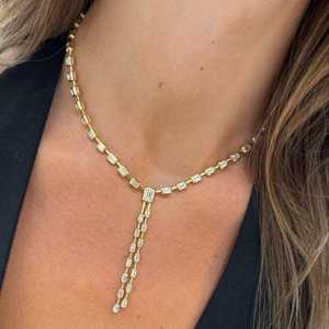 Diamond Lariat Tennis Necklace Emerald Cut Lab Grown Bezel Y Layering Minimalist Bridal Statement Jewelry 10K 14K 18K Solid Gold - Product Image 3