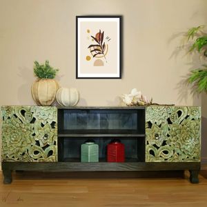 Decorative Carved <b>Sideboard</b> Console Table Floral Relief <b>Storage</b> Cabinet Entryway Living Room - Product Image 1