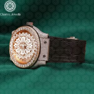 Charm_Jewells Montre de luxe pour femme en or jaune, boîtier rond de 38 mm, mouvement à quartz analogique, cadran en cristal saphir, bracelet en cuir - Product Image 4