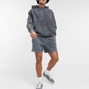 Ensemble de survêtement d'été décontracté pour hommes, de haute qualité, respirant, délavé à l'acide, avec haut sans manches à capuche et short, vente en gros - Product Image 5