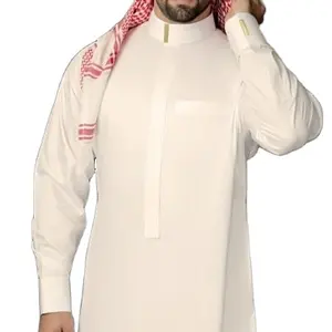 Front long ban Arab Men Daffah Thobes Islamic button up skinny Color Kaftan jubbah men's thobe muslim thobe for men for sale