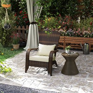Sedia da Patio Adirondack in Rattan Bianco Crema con Cuscini Morbidi e Schienale Alto Curvo per Terrazza e Giardino in Resina PE Impilabile - Product Image 2