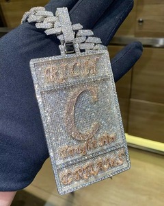 Rectangular Luxury Certified <b>Pendant</b> 925 Silver <b>Solid</b> <b>Gold</b> Plated Moissanite Hip Hop Fully Iced Two Tone Custom Name <b>Pendant</b> - Product Image 5