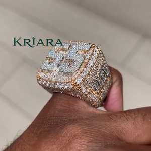 Anillo de cóctel de moissanita para hombre, de plata 925 y oro macizo de 18K, con engaste pavé, chapado en oro rosa, patrón numérico, estilo hip-hop - Product Image 2