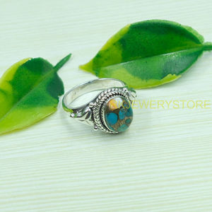 แหวนมุกสีฟ้าเทอร์ควอยซ์ แหวนเงินแท้ 925 แหวนทำมือ ดีไซน์ไม่ซ้ำใคร แหวนประดับอัญมณี เครื่องประดับเทอร์ควอยซ์ ของขวัญ - Product Image 5