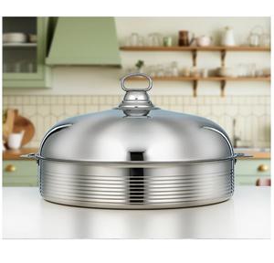 Olla redonda de acero inoxidable plateada, elegante y popular, con tapa, para servir comida caliente, ideal para bodas, fiestas y decoración del hogar. - Product Image 6