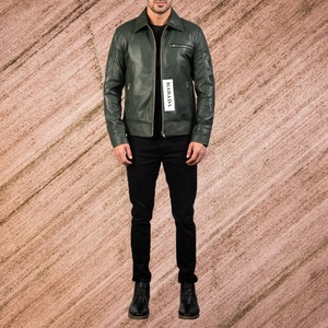 Venta al por mayor de chaqueta de cuero genuino de los hombres con estilo de calidad superior con cuello alto gama exclusiva de diseño de moda - Product Image 2