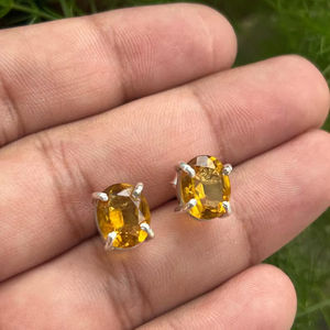 Boucles d'oreilles en citrine facettée, pierre précieuse ovale, argent sterling 925, bijoux délicats faits à la main pour femmes, bijoux fins - Product Image 1