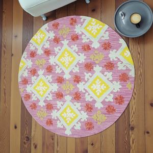 Tapis rond en laine tufté à la main, motif Paisley, rose pastel, tapis de designer avec envers en latex pour salon - Product Image 2