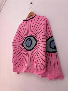 เสื้อแจ็คเก็ตผ้าฝ้ายปักลายซูซานีสีชมพูสไตล์โบฮีเมียน พร้อมลายตาปีศาจ แขนยาว คอตั้ง ทำมือ เสื้อคลุมสำหรับฤดูใบไม้ร่วง - Product Image 4
