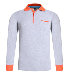 Polo de manga larga naranja para hombre con ribete en contraste y bolsillo en el pecho, corte regular, estilo casual, tejido de punto. - Product Image 6