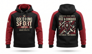Good King Sport Impex <b>Men's</b> Hooded <b>Sweatshirt</b> Raglan Sleeve Black <b>Red</b> Sublimation Print Urban Athletic Style Polyester/Cotton - Product Image 5