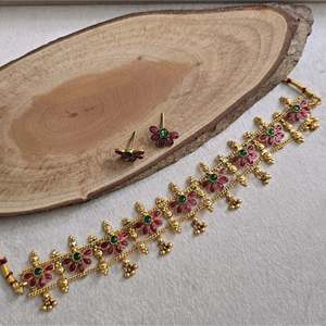 Floral Kerala Small Choker Casual Alloy Gold Plated Fashion Jewelry Set - Product Image 1