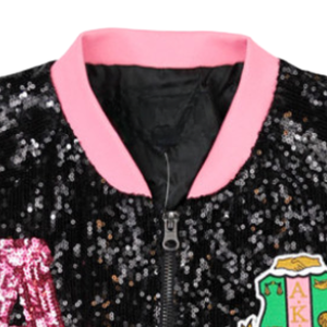 AKA <b>Sequin</b> <b>Jacket</b> Black Pink Sorority Bomber <b>Jacket</b> Glitter Zip Up Women Fashion Statement Party <b>Jacket</b> Stylish Trendy Outfit - Product Image 6