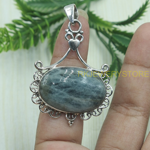 Colgante de Aguamarina Hecho a Mano, Plata de Ley 925, Filigrana Vintage, Gema Ovalada, Collar, Amuleto, Joyería, Regalo para Mujer, Unisex - Product Image 4
