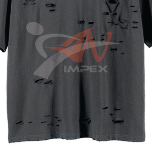 T-shirt Homme Effet Vieilli Vintage Coupe Oversize Déchiré Style Décontracté – Vente en Gros de T-shirts Homme Effet Vieilli Personnalisés en Coton à Manches Courtes - Product Image 2