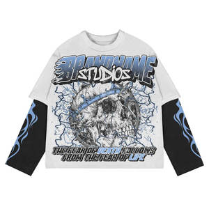 เสื้อยืดแขนคู่ทรงหลวมพิมพ์ลายดิจิทัลแบบศิลปะ ดีไซน์ลายปักแบบมีเท็กซ์เจอร์ เสื้อยืดแขนคู่ลำลองทันสมัย - Product Image 3