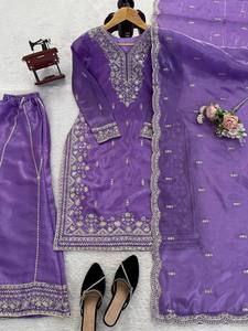 Ensemble TOP PLAZZO avec dupatta, broderie complexe en sequins JMC, tenue moderne pour soirée, longueur genou, coupe classique - Product Image 6