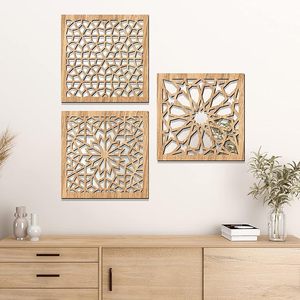 Espejo de Pared de Madera, Panel Decorativo Geométrico Cortado con Láser, Espejo Cuadrado Colgante para Sala de Estar, Dormitorio, Entrada - Product Image 2