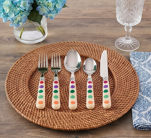 Ensemble de couverts en marbre blanc avec motif de points colorés sur la poignée, pour la salle à manger, la cuisine, les cadeaux, les fêtes et l'usage quotidien. - Product Image 1