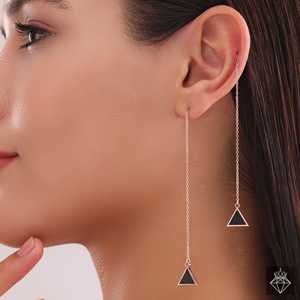 PRAO Triangle Noir Émail Fil Danglers Boucles D'oreilles À La Mode - Product Image 1
