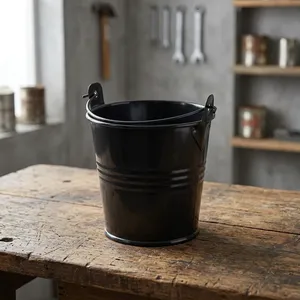 Black <b>Metal</b> <b>Bucket</b> with Handle for Events School Storage Party Home Garden Utility - Product Image 5