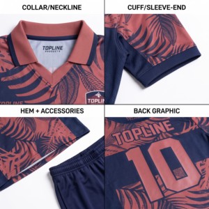 Maillot de football pour homme TOPLINE, manches courtes, motif 3D sublimé, polyester respirant, coupe régulière, col en V, taille élastique - Product Image 4