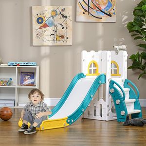 Scivolo Giallo 4-in-1 per Bambini con Canestro da Basket, Telescopio e Cestini Portaoggetti per Età 1-3 Anni - Product Image 2