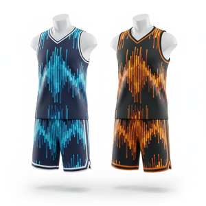 Custom Sublimation Basketball Uniform Set | Breathable Quick Dry Team Jersey Shorts Cracked Pattern Design 100% Polyester - Product Image 2