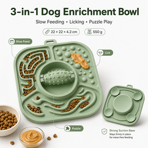 3-in-1 Silicone <strong>Dog</strong> Enrichment Bowl Slow <strong>Feeder</strong> Lick Mat <strong>Puzzle</strong> Roller Interactive Pet Feeding Bowl for Dry Wet Food Treats - Product Image 1