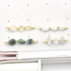Three Stone Sapphire Raw Connector Handmade Gold Plated Birthstone Charm With Beaded Connector Use For Bracelet Necklace - Product Image 6