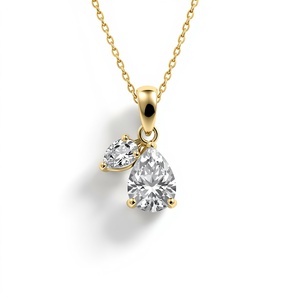 Luxury 14K <b>Solid</b> <b>Gold</b> Double Pear Lab Grown Diamond Heart <b>Pendant</b> Necklace Fine Jewelry for Women OEM Custom Design - Product Image 1