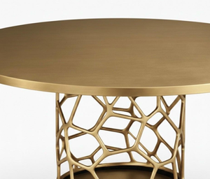 Modern <b>Round</b> Coffee <b>Table</b> with Golden Color Metal Top and Mughal Inspired Lattice <b>Gold</b> Base for Living Room Villa Furniture - Product Image 3