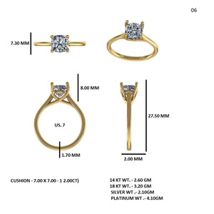แหวนเพชรทรงคุชชั่น 14K ทองคำขาว ประดับเพชรเพาะเลี้ยง สำหรับผู้หญิง - Product Image 5