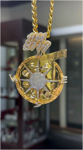Collier Pendentif Boussole Étoile Polaire en Argent Sterling 925 Plaqué Or avec Diamants et Pendentif Lettre, Modèle Navire Guerrier - Product Image 5