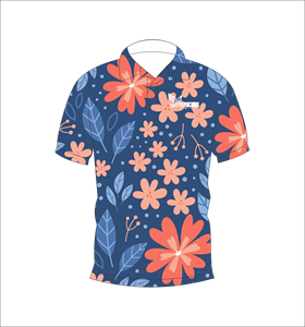 เสื้อโปโลชายสีน้ำเงินลายดอกไม้เขตร้อน พิมพ์ลายทั่วตัว แขนสั้น สไตล์ลำลอง สำหรับเล่นกอล์ฟ - Product Image 2