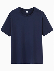 T-shirt à manches courtes en coton noir pour homme, col rond, coupe classique, couleur unie, jersey tricoté, col rond - Product Image 2