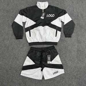 Conjunto Deportivo para Hombre con Bloques de Color, Chaqueta con Cierre de Cremallera y Pantalones Cortos, Tejido Satinado de Secado Rápido, Estilo Deportivo, Ropa de Primavera - Product Image 2
