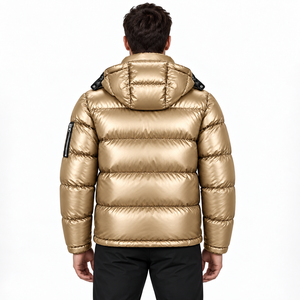 Mens Hooded Winter Jacket Shiny Puffer Coat Warm <b>Quilted</b> Padding High Collar Full Zip Closure Zip Pockets Urban Casual Outerwear - Product Image 6