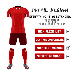 Ensemble de maillots de football personnalisés pour hommes, col en V, manches courtes, évacuation de l'humidité, respirant, séchage rapide, kit uniforme, taille adulte, ODM OEM - Product Image 3
