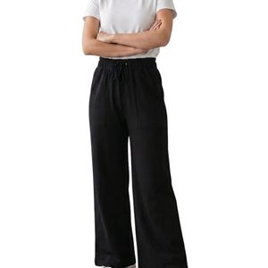 Pantalon de survêtement noir pour femme, coupe large, taille élastique, décontracté, pour la détente, logo personnalisé, OEM, fabricant de vêtements en gros - Product Image 2