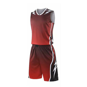 Ensemble de maillots de basket-ball rouges personnalisés avec un design d'éclairs blancs et noirs, impression par sublimation, polyester respirant, uniforme pour hommes adultes - Product Image 1