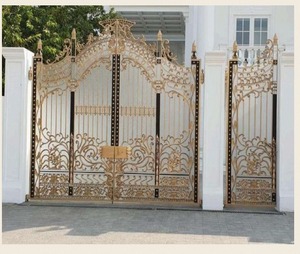 ประตูรั้วหลักเหล็กดัดหรูหราพร้อมเคลือบด้วยทองคำเปลว |   ประตูรั้วรักษาความปลอดภัยสำหรับวิลล่าสั่งทำพิเศษ ขายส่ง - Product Image 2