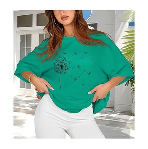 Nouvelle collection de t-shirts pour femmes, imprimés numériquement, confortables, décontractés, 100% coton, manches courtes, grande taille, épaules tombantes, Bangladesh - Product Image 3