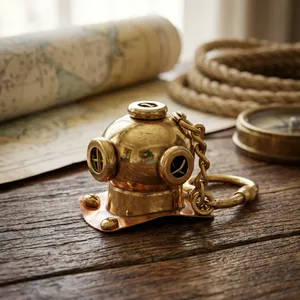 Llavero de Estilo Antiguo con Casco de Buceo de Latón y Cobre, Anillo Náutico Marítimo, Regalo Coleccionable Vintage para Buceadores - Product Image 3