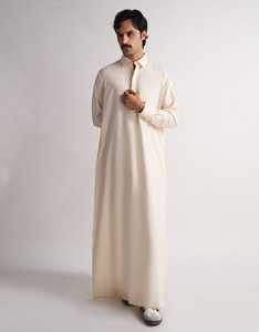 Qamis Crème pour Homme à Manches Longues, Longueur Ras du Sol, en Coton, Robe de Prière Modeste Style Moyen-Orient, Respirant, Coupe Ample, pour Adulte - Product Image 5