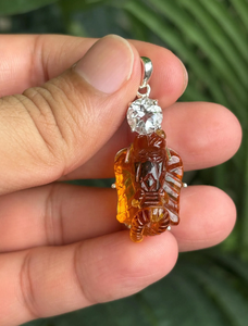 Colgante Vintage con Forma de Animal, Color Ámbar, Resina, Cristal, Diamantes de Imitación, Engaste de Plata, Unisex, Regalo, Joyería - Product Image 3